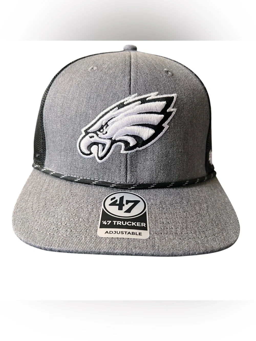 47 Brand Philadelphia Eagles Foundational Captain Rope Trucker Snapback Hat Gray